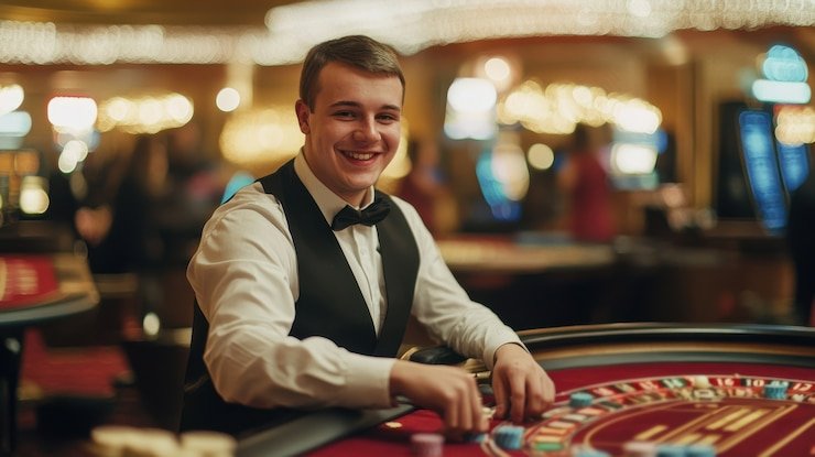 Live Andar Bahar table with dealer and two-sided card prediction layout